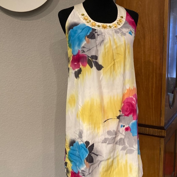 LaiCarFore By Anita Su Dress Watercolor Silk Size M - Picture 2 of 4